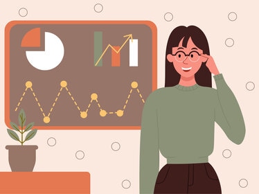 teacher in front of data
