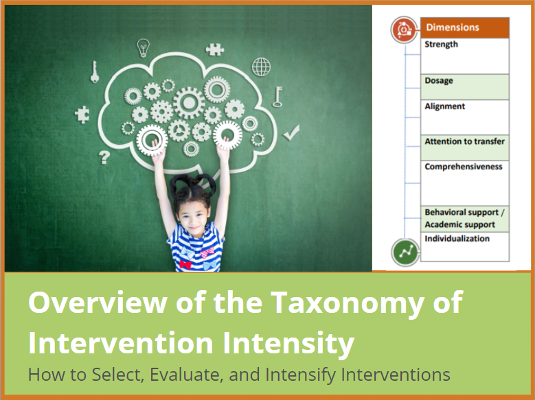 Girl with Thought bubble and gears and dimensions of the Taxonomy of Intervention Intensity 