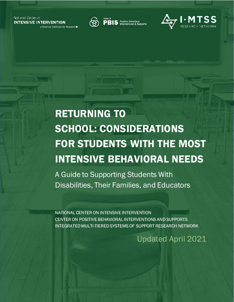 cover of returning to school considerations for students with the most intensive behavioral needs