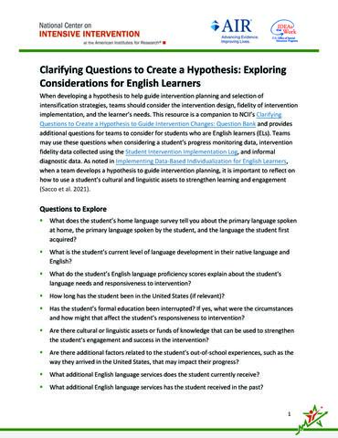 First page of EL Hypothesis Handout