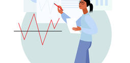 cartoon woman looking at graphs